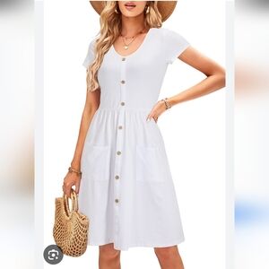 OUGES Women's White Skater Dress with Pockets. Size Large. New.